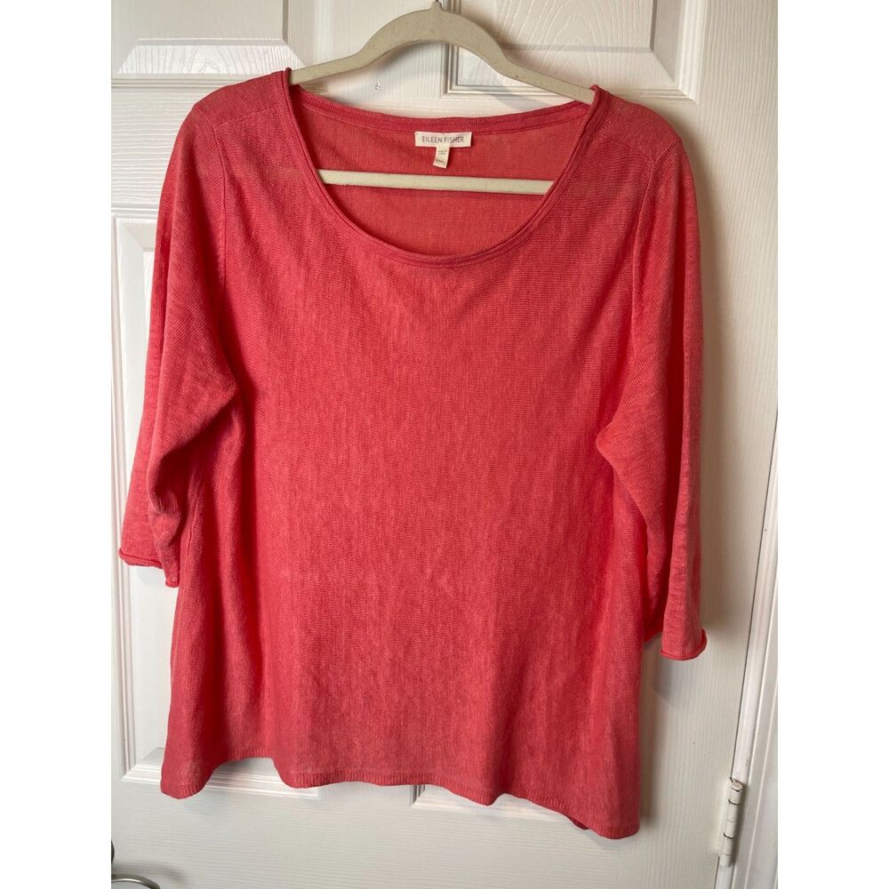 Eileen Fisher 100% Linen Coral Red Knit Top – Size XL